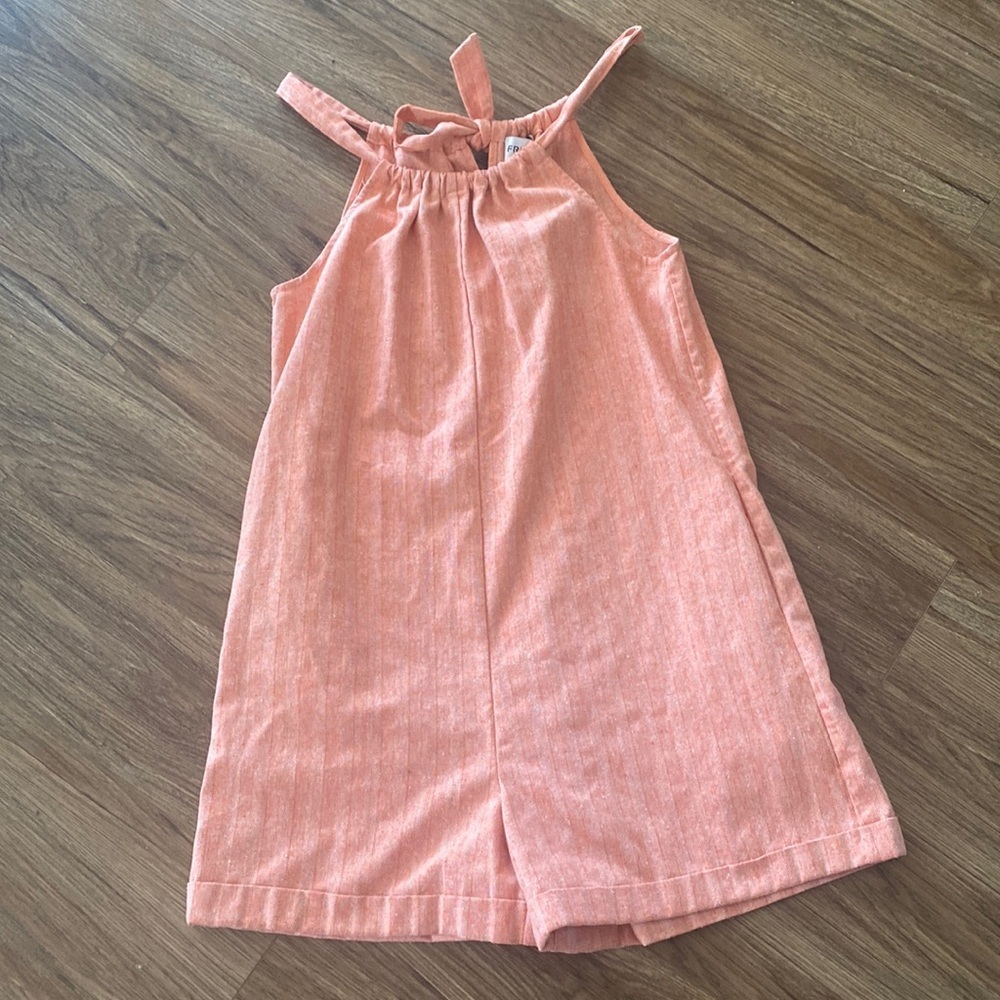 FRNCH Paris tangerine orange Cotton Linen oversized shift romper. Retro Med